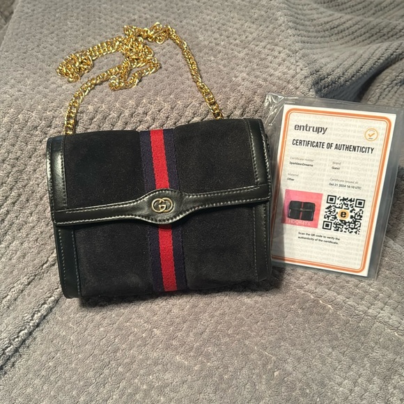 Gucci Suede Clutch, Sherry Line & draw string dust bag, Converted to Crossbody - Picture 1 of 9
